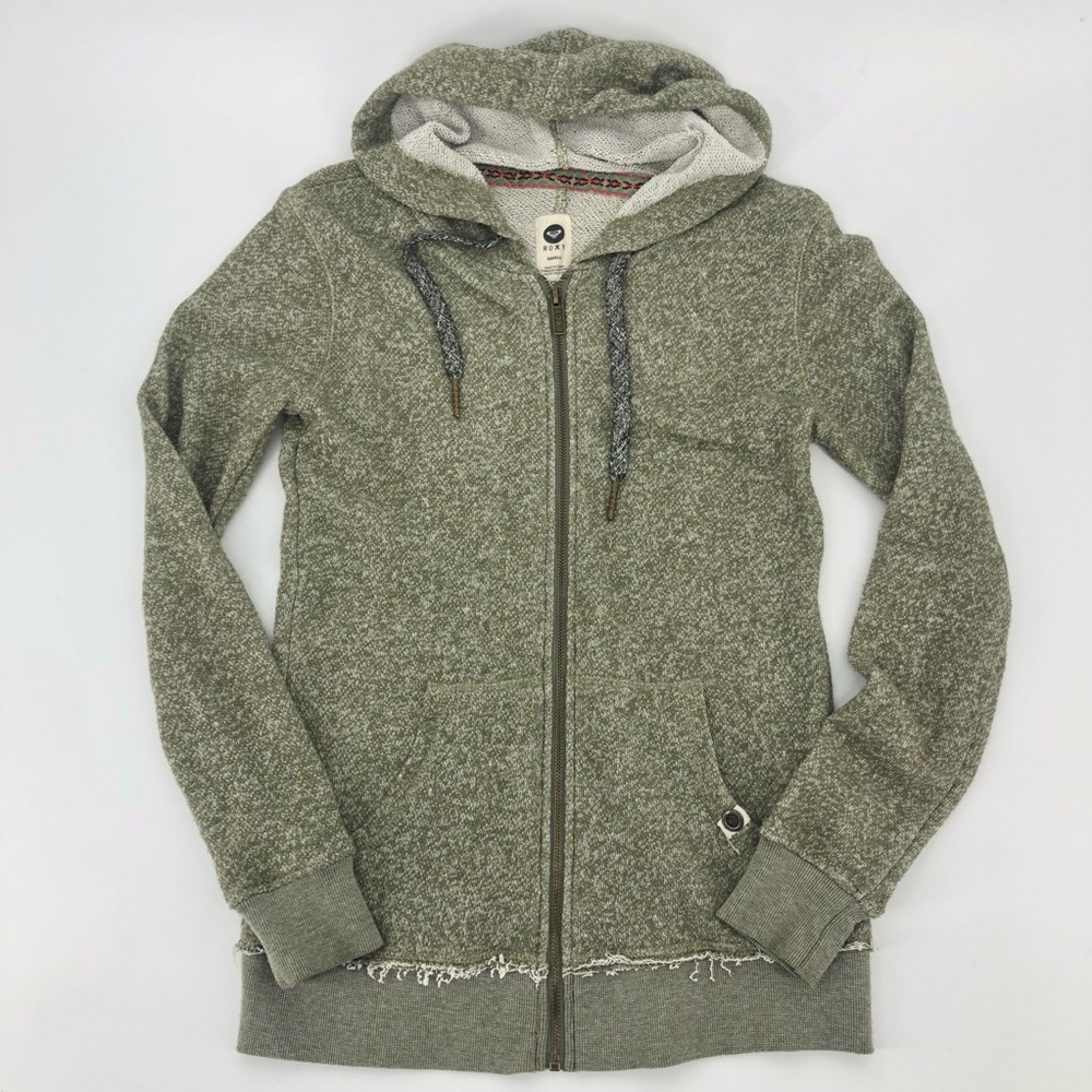 🎈 Roxy Light Green Knit Hoodie with Raw Edge Hem